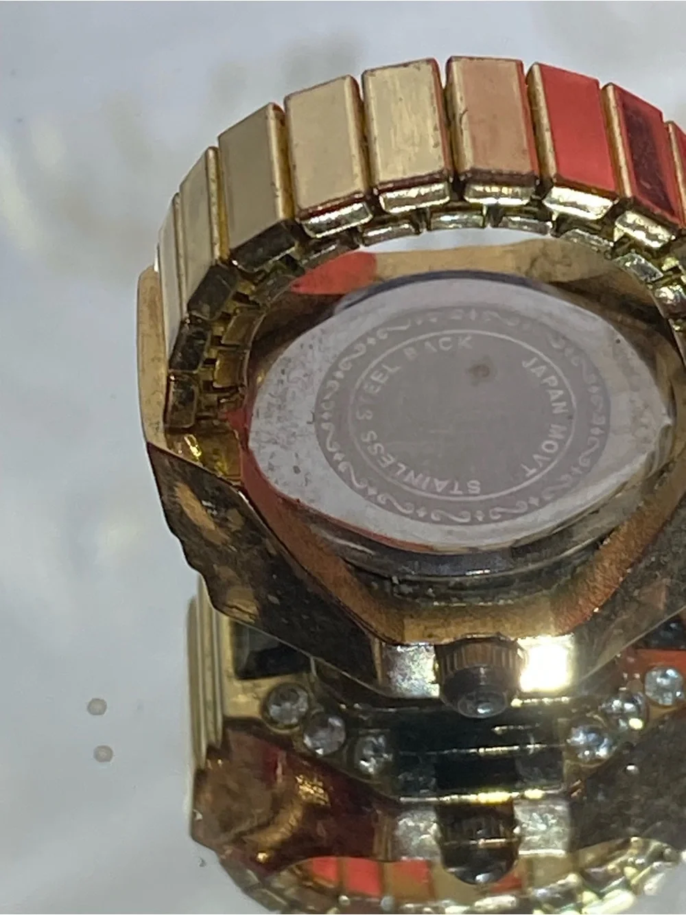 Geneva Gold-Tone Crystal Ring Watch with Black Accents